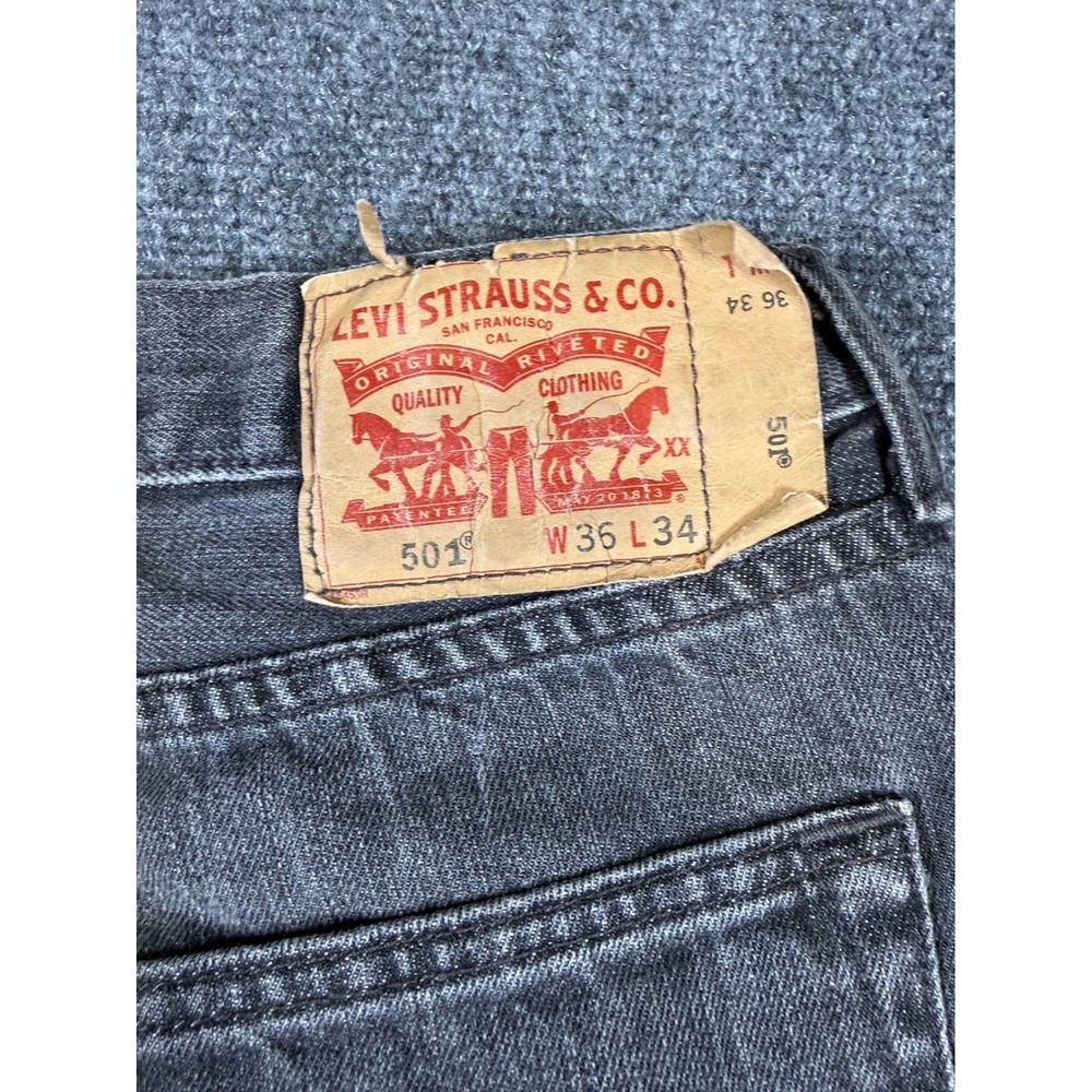 Levi's Jeans Mens 36x34 501 Gray Wash Straight Leg Button Fly Faded Y2K Punk - Picture 10 of 11